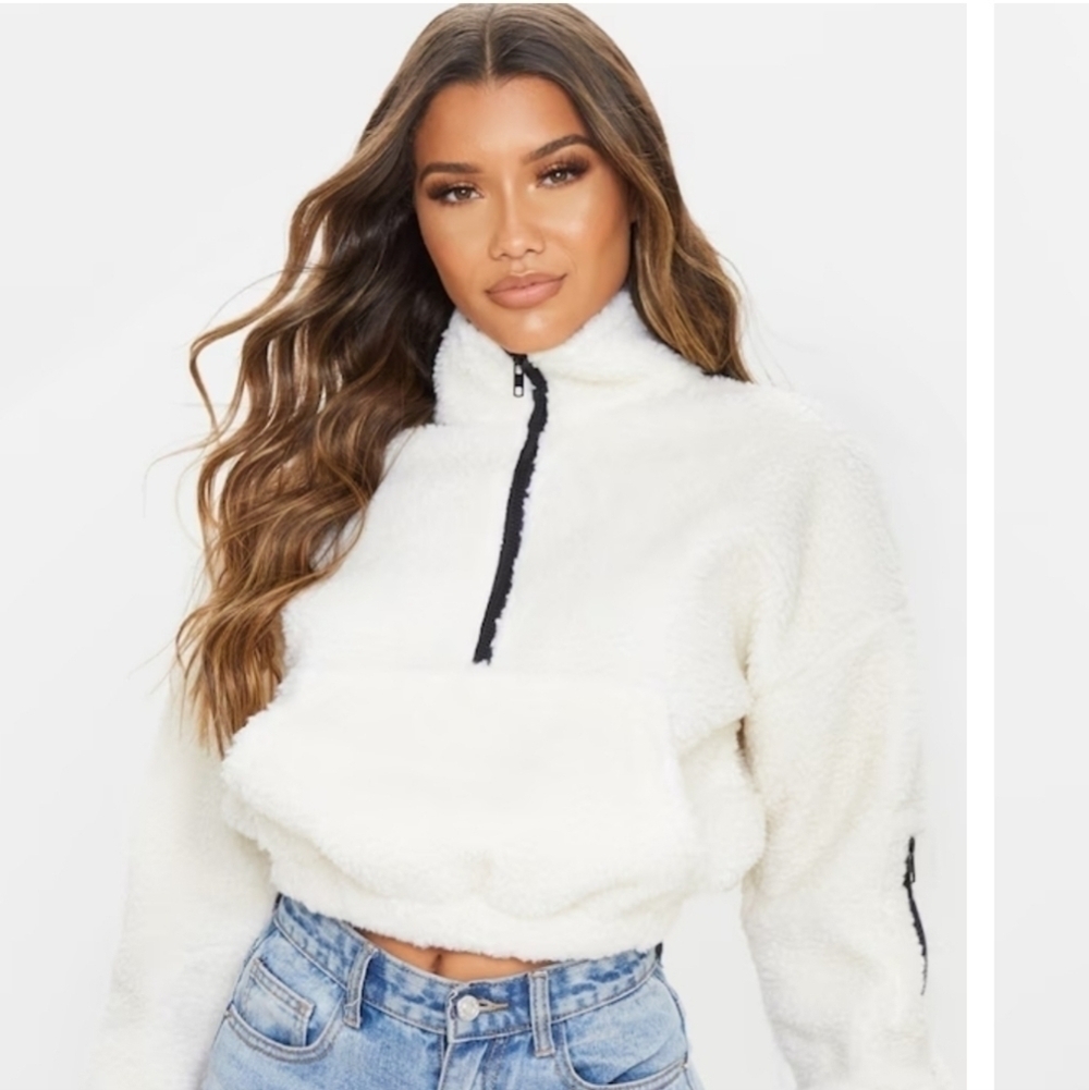 H&M Divided Zip Front Oversized Sweatshirt Size   XL Winter White
